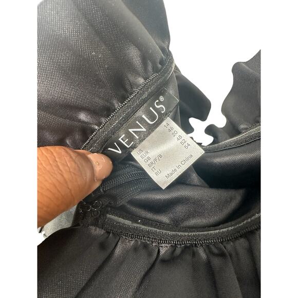 Venus Black Faux Leather Off the Shoulder Ruffle Party‎ Mini Dress Size 12 - Picture 2 of 10